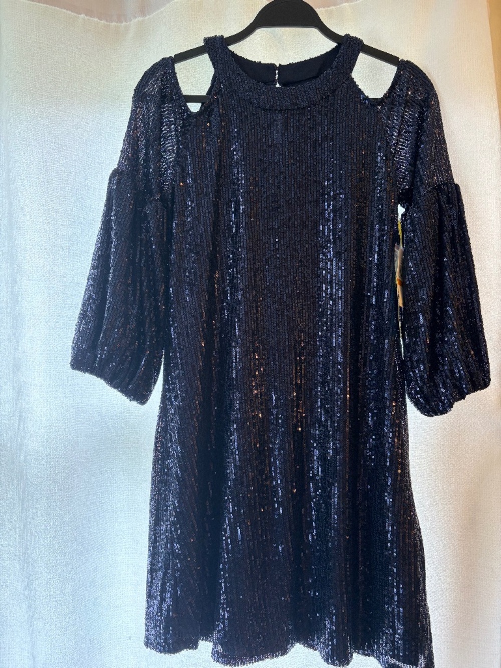 CeCe Sequin Cold-Shoulder Shift Dress, Blue, Size S — NWT